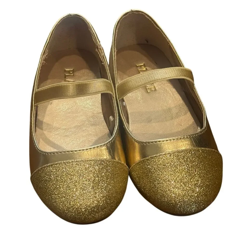 The Children’s Place Gold Glitter Mary Jane Flats Girls Size 8 Dress Shoes